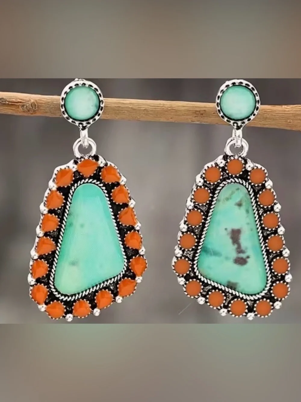 New Faux Turquoise and Orange Drop Earrings - Women Jewelry